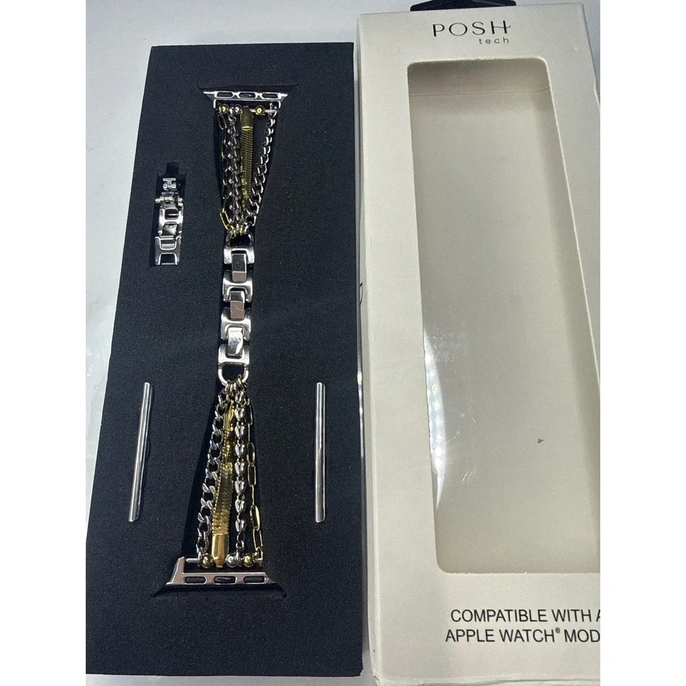Posh Tech Mixed Metal Multi Strand Chain Band for Apple Watch Silver Gold Tone